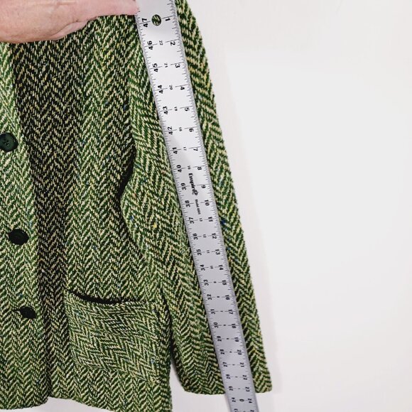 Boyne Valley Weavers Ireland, Dbl. Breasted Green/Cream Herringbone Tweed Jacket - Picture 14 of 16